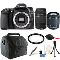 Canon EOS 80D 24.2MP Digital SLR Camera Body Only + 18-55mm + 75-300mm Lens + 58mm UV Filter + Lens Pen + Dust Blower + Camera Case + 3pc Cleaning Kit + Mini Tripod