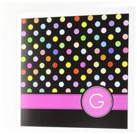 3dRose Letter G Monogrammed on Rainbow Polka Dots Pattern with Hot Pink Personal Initial Girly Colorful Greeting Cards, Set of 6 (gc_154304_1)