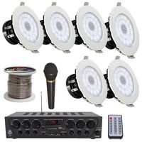 Lectronify 2-Ch. Bluetooth Home Audio Amplifier, (6) 3" Ceiling/Wall Speakers with Built-in LED Light, Unidirectional Handheld Dynamic Microphone and 250 ft. Speaker Wire