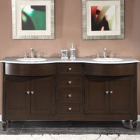 Silkroad Exclusive HYP-0717-WM-UWC-72 Marble Top Double Sink Bathroom Vanity with Dark Walnut Finish Cabinet, 72", Dark Wood