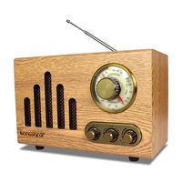 LoopTone FM AM Radio Retro Wood Radio with Bluetooth Play Mp3 and Antenna Built in Speaker for Kitchen Living Room Office (Wood)