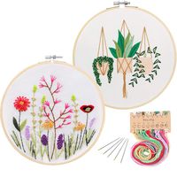 2 Pack Embroidery Starter Kit with Pattern, Kissbuty Full Range of Stamped Embroidery Kit Including Embroidery Cloth with Pattern, Bamboo Embroidery Hoop, Color Threads and Tools Kit(Plant and Floral)