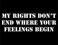 My Rights Don't End Where Your Feelings Begin - 15" x 5" - Vinyl Die Cut Decal/Bumper Sticker for Windows, Cars, Trucks, Laptops, Etc.