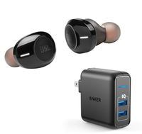JBL Tune 120TWS True Wireless Bluetooth in-Ear Headphone Bundle with Anker PowerPort Elite 2 Port USB Wall Charger - Black