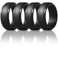 ThunderFit Silicone Rings for Men - 4 Pack/Single Ring Step Edge Rubber Wedding Bands (4 Black Rings, 14.5-15 (23.82mm))