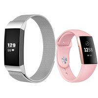 Replacement Bands Compatible for Fitbit Charge 3, Stainless Steel Mesh Magnetic Replacement Strap, Replacement Band for Women & Men -Silver + Pink Small