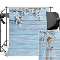 Dobeans 6ft(W) x 9ft(H)Blue Wood Backdrop Wooden Backdrop with Flowers Vinyl Wood Backdrops for Photography Blue Wood Photo Booth Banner Flower Baby Shower Birthday Wedding Party Cake Table Backdrop