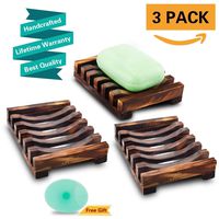 Magift 3 Piece Soap Dish Holder, Bathroom Wooden Soap Case, Sink Deck Bathtub Shower Dish, Rectangular, Hand Craft, Natural Wooden Holder for Soap, Sponges, Scrubber
