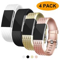 Fondenn Bands Compatible with Fitbit Charge 2 for Women and Men (4 Pack), Classic Adjustable Soft Silicone Sport Strap Replacement Wristband for Fitbit Charge 2