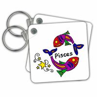 3dRose Fun Zodiac Pisces Fish Astrology Sign - Key Chains, 2.25" x 2.25", Set of 2 (kc_240018_1)
