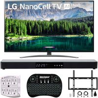 LG 65" 65SM8600 4K HDR Smart LED NanoCell TV w/AI ThinQ 2019 Model (LG65SM8600PUA 65SM8600PUA 65SM8600P) with Home Theater 31" Soundbar, Wireless Backlit Keyboard, Flat Wall Mount Kit & SurgePro 6