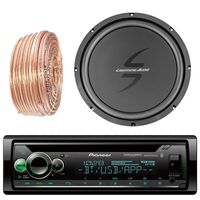 Pioneer Car CD Player Receiver Bluetooth USB AUX Radio Stereo Receiver - Bundle Combo with 12-Inch Dual 4-Ohm Single Voice Coil Subwoofer + Enrock 50 Foot 18 Gauge Speaker Wire