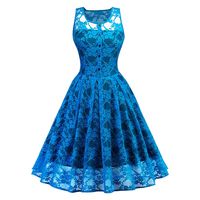 BXzhiri Women Vintage Princess Stitching Sleeveless High Waist Lace Maxi Dress for Party Blue