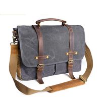 Mens Messenger Bag Vintage Waxed Canvas Leather Briefcase Bag