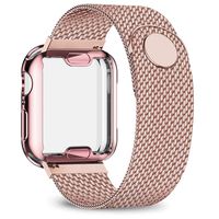 jwacct Stainless Steel Bands Compatible with Apple Watch Band 38mm - with Full Screen Protector for iWatch Series 3/2/1 - Adjustable Metal Magnetic Strap in 8 Classy Colors (Pink Gold)