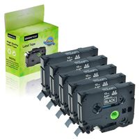 GREENCYCLE 5 Pack Compatible for Brother 1/2" (12mm x 26.2ft) White on Black Cassettes TZe335 TZe-335 TZ-335 TZ335 Laminated Label Tape for P Touch PTH110 PTD210 PTD600 PTD400 PTP750W Printer