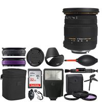 Sigma 17-50mm f/2.8 EX DC OS HSM FLD Zoom Lens for Canon + Slave Flash + 32GB Memory Card + 77mm Filter Kit + Table Top Tripod + Hand Grip + Lens Pen + Dust Blower + 2X Lens Band + Lens Cap Holder