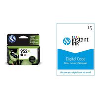 HP 952XL Ink | 1 Black Ink Cartridge | Plus $5 Instant Ink Prepaid Code