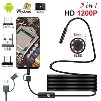 USB Endoscope Camera,3in1 Type-C&USB&Micro Ports Semi-Rigid Hard Cable,HD 1200P Borescope with 8mm lens 2MP Snake Camera 8 Adjustable led For Android Smartphone PC (2M Hard Cable)
