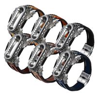 Xiaomi Band 4 Replacement Strap Mi 4 Smart Watch Wristbands Replacement Stainless Steel+Genuine Leather Length 240mm for Xiaomi Mi Band 4 Bracelet with Film (Rose Gold)