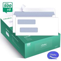 Ohuhu 500 Pack # 8 Double Window Envelope SELF SEAL Adhesive Tinted Security Envelopes Quickbooks Check, Business Check, Documents Secure Mailing, 3 5/8 x 8 11/16 Inches, A Letter Opener Included