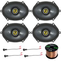 4x Kicker 450W 6x8" CS Series 2-Way Black Car Coaxial Speakers, 4X Enrock 16 Gauge Speaker Harness Adapter W/Red Bullet for Select Ford Vehicles 1998-UP, Enrock Audio 16-Gauge 50 Foot Speaker Wire