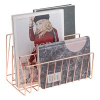 LEORISO Mail Organizer, 3 Slots Letter Sorter, Metal Mail Holder, Office Organization for Mails, Files, Books, Brochures & Postcards (Rose Gold)