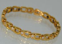 Bracelet Power Energy Therapy with Black Magnet and Zircon Stones (Link Removal Tool Included)- Free "LED Flashlight with Key Chain" with Your Order- 190BR