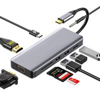 USB C Hub,GIKERSY USB C Docking Station with 4K HDMI,1080P VGA,USB 3.0,2 USB2.0 Ports,87W PD 3.0,SD/TF Card Reader,3.5mm Audio,Compatible with MacBook Pro/ipad Pro 2018 and Type C Devices