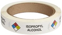 Roll Products 163-0012 Litho Removable Adhesive HMIG Label with 4 Color Imprint, Isopropyl Alcohol, 2-1/2" Length x 3/4" Width, For Identifying and Marking, White (Roll of 250)