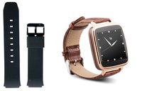 Beantech S1 Smart Watch for Apple/Android Phones. Gold with Brown Croc-Embossed Leather Strap with Bonus Black Silicone Strap