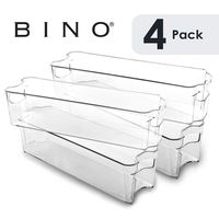 BINO Stackable Plastic Organizer Storage Bins, Small - 4 Pack - Pantry Organization and Storage Refrigerator Organizer Bins Fridge Organizer Freezer Organizer Pantry Organizer Pantry Storage