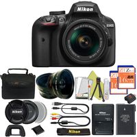 Great Value Bundle for D3400 DSLR - 18-55mm AF-P + 2PCS 16GB Memory + Wide Angle + Telephoto Lens + Case