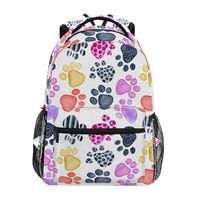 MOYYO Watercolor Animals Footprints School Backpack College Book Bag Casual Lightweight Travel Camping Laptop Daypack for Teens Girl Women with Bottle Side Pockets