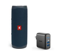 JBL Flip 5 Waterproof Portable Wireless Bluetooth Speaker Bundle with 2-Port USB Wall Charger - Blue