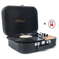 LP&No.1 Portable Bluetooth Turntable with USB Play and Recording,Suitcase 3 Speed Vinyl Record Player with Pitch Control,RCA Output and Aux Input,Black
