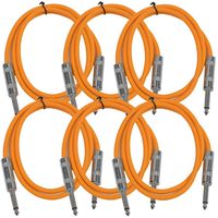 Seismic Audio - SASTSX-2 (6 Pack) - 2 Foot TS 1/4" Guitar, Instrument, or Patch Cables Orange