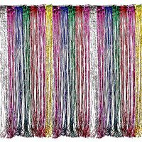 Adorox Metallic Silver Gold Rainbow Photo Backdrop Foil Fringe Curtains Party Wedding Event Decoration (Metallic Rainbow)