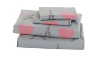 Linen Plus Twin Size 3pc Sheet Set for Girls Paris Eiffel Tower Hearts Grey Pink New
