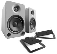 Kanto YU4 Desktop Speakers (Pair) Bundle with Kanto S4 Speaker Stands - Matte Grey Speakers, Black Stands