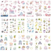 Kawaii Stationery Sticker Set (Assorted 18 Sheets) Pink Sakura Cherry Blossom Household Gardening Tool Cute Girl Flower Succulent Plants Cactus Decorative Adhesive Label for for Diary ScrapbookPlanner