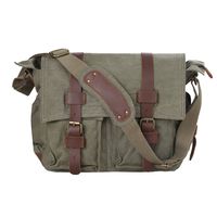 Kattee Men's Canvas Cow Leather DSLR SLR Vintage Camera Shoulder Messenger Bag Light Green