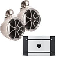 Wet Sounds ICON8-WSC 8" White Swivel Clamp Tower Speakers & Wet Sounds HT-2 600 Watt Amplifier