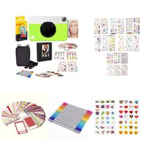 Kodak Printomatic Digital Instant Print Camera (Neon Green) with 2ʺx3ʺ Premium Zink Photo Paper (20 Sheets), Soft Camera case, Zink Paper Unique Colorful Stickers & Photo Album Accessories
