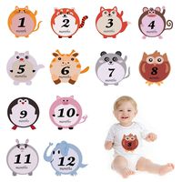 EMiEN 12 Pack Newborn Baby Monthly Stickers,Boy/Girl Animal Sticker Monthly Age Stickers Photo Props for Unisex Baby First Year Growth, Baby Milestone Onesie Stickers, Bodysuit Belly Stickers