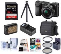 Sony Sony Alpha A6000 Mirrorless Camera with 16-50mm Lens Kit + 32GB Class 10 SDHC Card + Camera Bag + Spare Battery + Compact Charger + Filter Kit + Cleaning Kit + Corel PC Suite Software and More