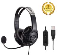 PC Chat Headphone USB Headset with Noise Cancelling Microphone and Volume Control for PC Chat Skype Microsoft Lync Dragon Nuance Voice Recognition Speech Dictation