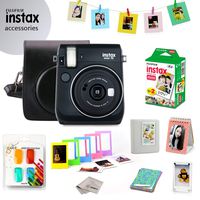 Fujifilm Instax Mini 70 Bundle (Black) - Fuji Camera Instant Film (20 Sheets) + 9-in-1 Accessory Bundle - Carry Case, 4 Color Filters, 2 Photo Albums, Assorted Frames & Much More