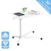 Seville Classics OFF65905 Airlift 30" Gas-Spring Height-Adjustable Overbed Mobile Medical Bedside Table Cart for Hospitals and Homes, White