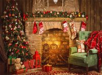 Leowefowa 9X6FT Christmas Backdrop Decoration Tree Fireplace Stocking Sofa Gifts Bear Lantern Carpet Interior Vinyl Photography Background Kids Children Adults Photo Studio Props